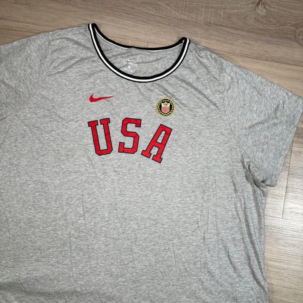 Nike USA Olympics T-Shirt Heather‎ Gray Black Trim Size Womens 3XL